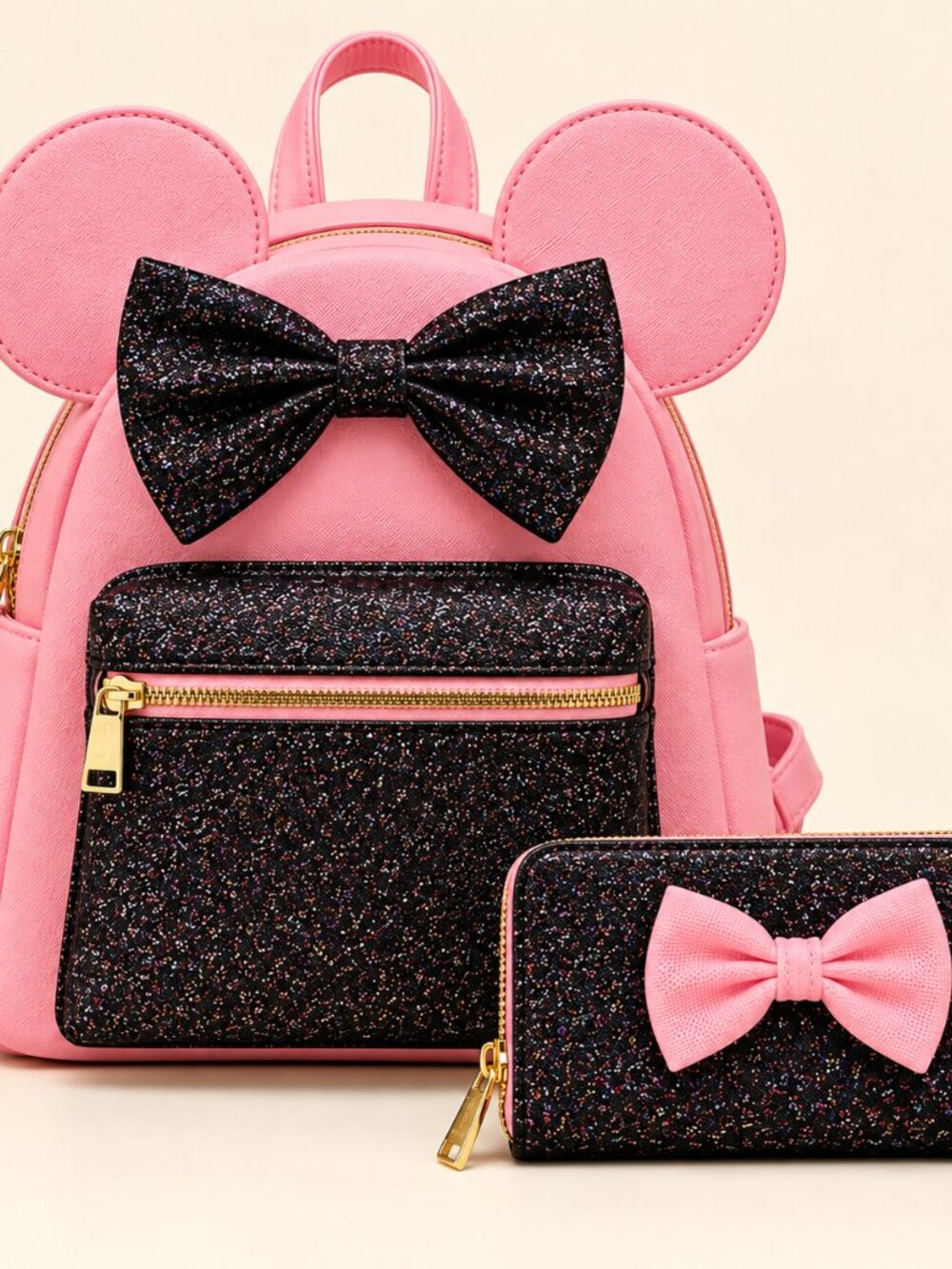 Disney Minnie Mouse Pink Glitter Mini Backpack & Wallet Set NWT
